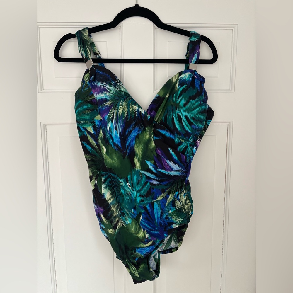 Miraclesuit Green and Blue Patterned One Piece Swimsuit size 16